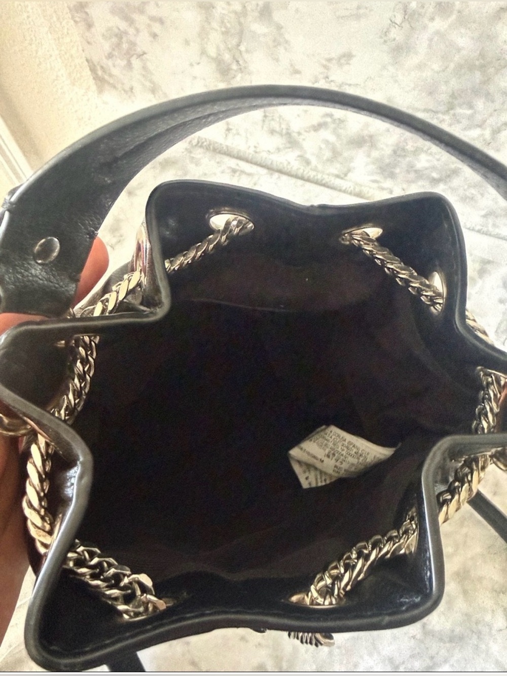 Zara Black Quilted Drawstring Women’s Bucket Bag with Chain Accent - Picture 3 of 10
